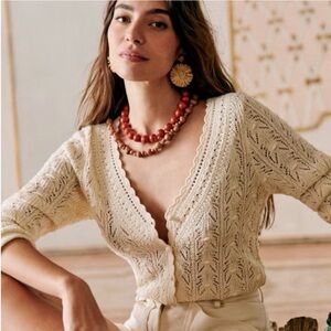 NEW Sezane gilet saja cardigan in cream XS